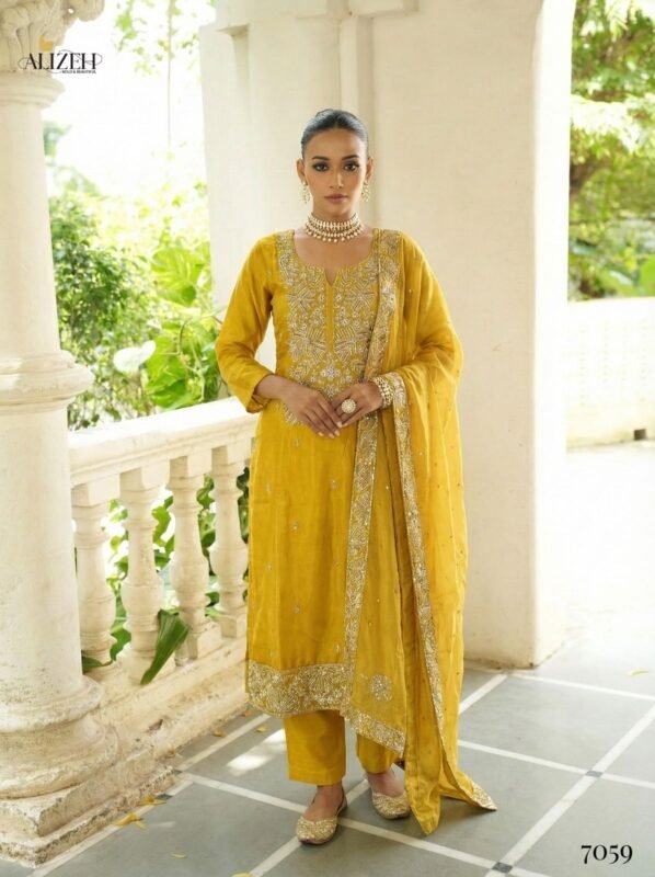 Latest Alizeh 7058 To 7061 Shimmer Silk With Work Kurti Pant And Dupatta Wholesale 2026