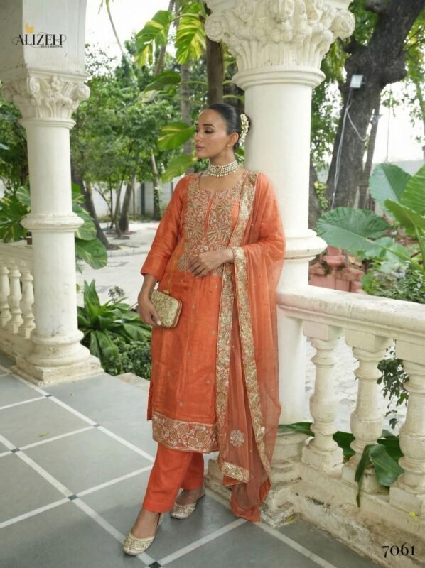 Latest Alizeh 7058 To 7061 Shimmer Silk With Work Kurti Pant And Dupatta Wholesale 2026