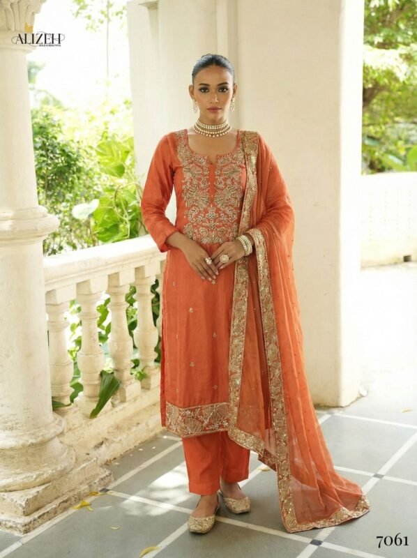 Latest Alizeh 7058 To 7061 Shimmer Silk With Work Kurti Pant And Dupatta Wholesale 2026