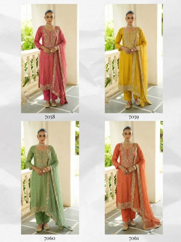 Latest Alizeh 7058 To 7061 Shimmer Silk With Work Kurti Pant And Dupatta Wholesale 2026