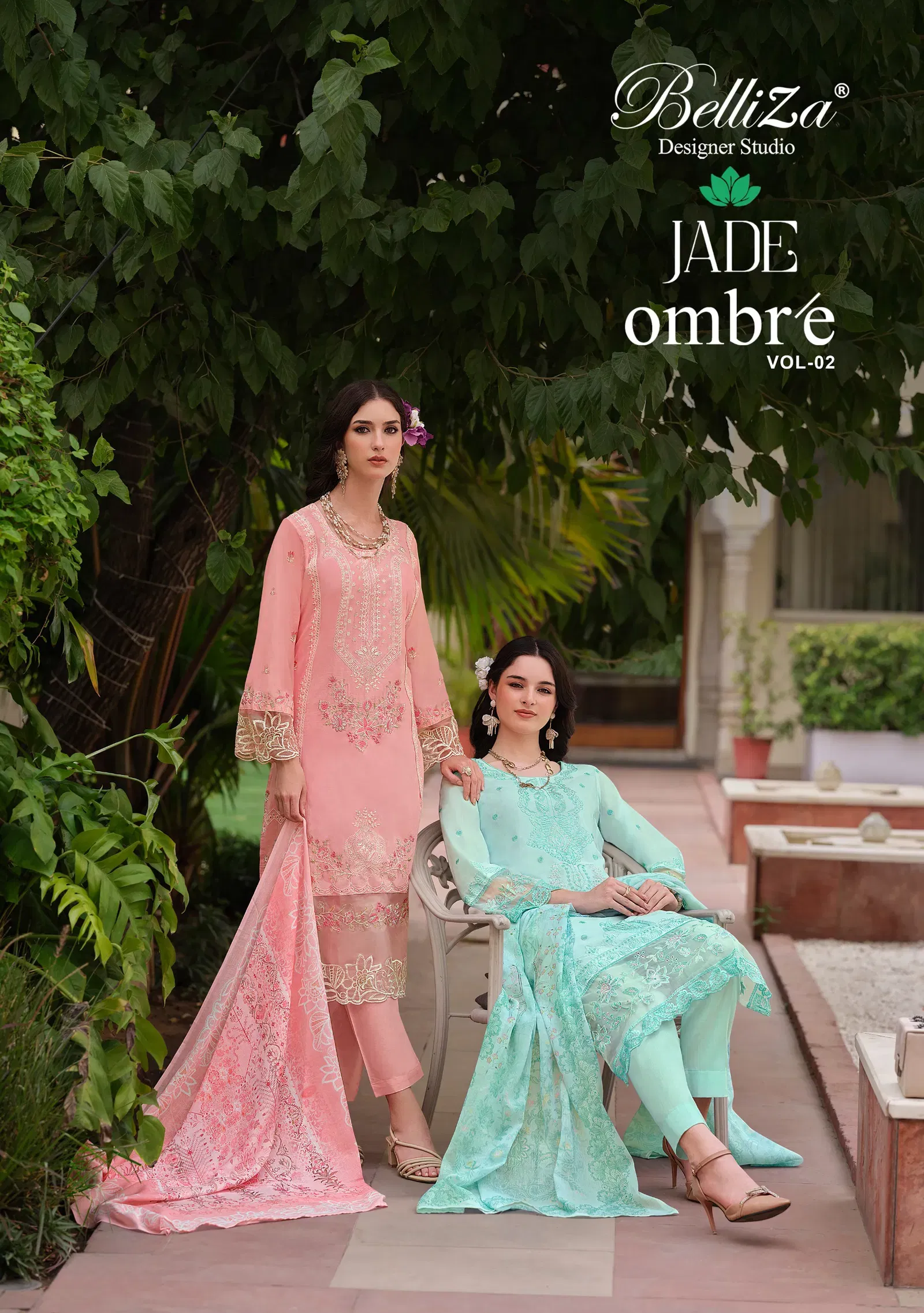 Belliza Jade Ombre Vol 2 Lawn Cotton With Embroidery Dress Material Collection Wholesale