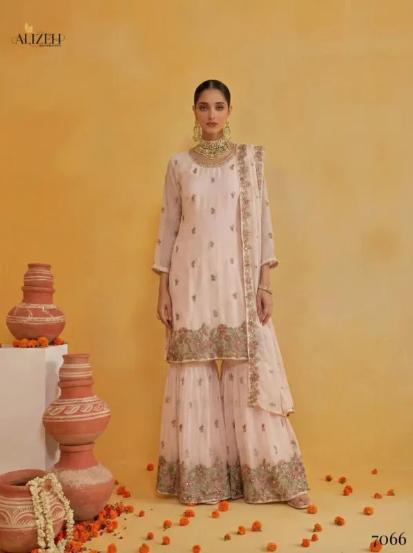 Beautiful Alizeh 7066 To 7069 Georgette With Embroidered Top Sharara And Dupatta Wholesale 2026
