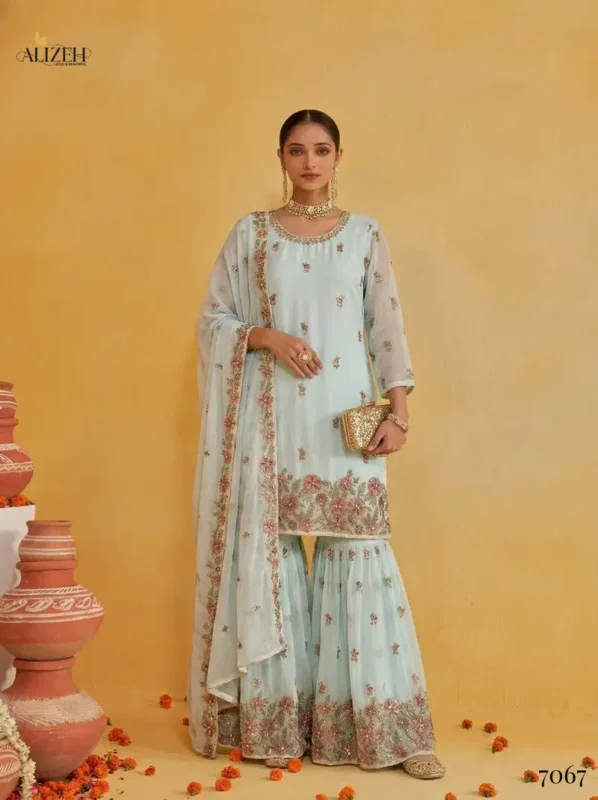 Beautiful Alizeh 7066 To 7069 Georgette With Embroidered Top Sharara And Dupatta Wholesale 2026