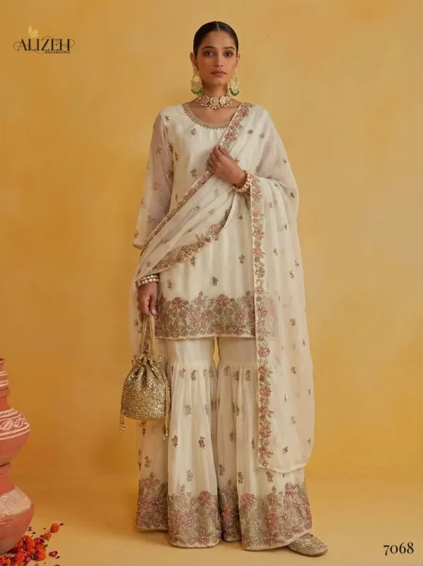 Beautiful Alizeh 7066 To 7069 Georgette With Embroidered Top Sharara And Dupatta Wholesale 2026