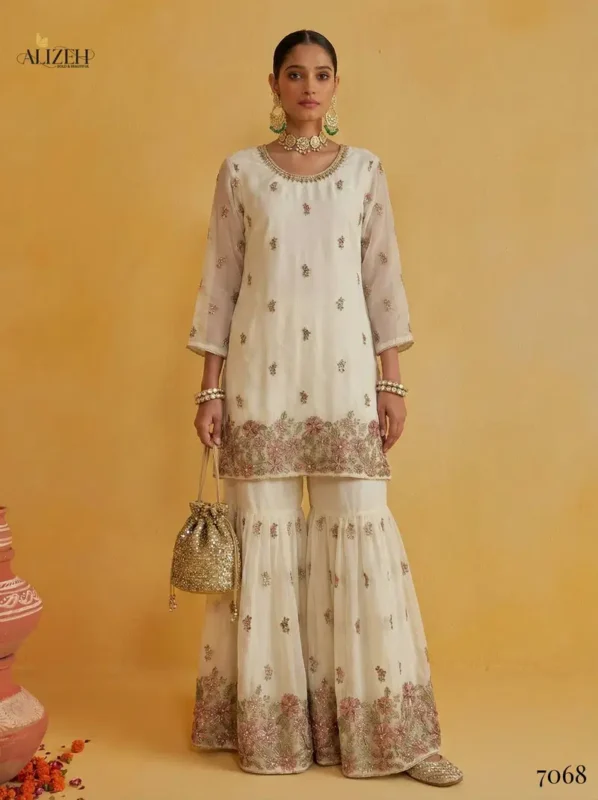 Beautiful Alizeh 7066 To 7069 Georgette With Embroidered Top Sharara And Dupatta Wholesale 2026