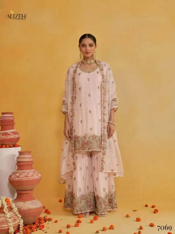 Beautiful Alizeh 7066 To 7069 Georgette With Embroidered Top Sharara And Dupatta Wholesale 2026