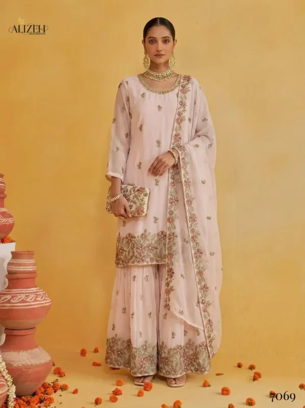 Beautiful Alizeh 7066 To 7069 Georgette With Embroidered Top Sharara And Dupatta Wholesale 2026