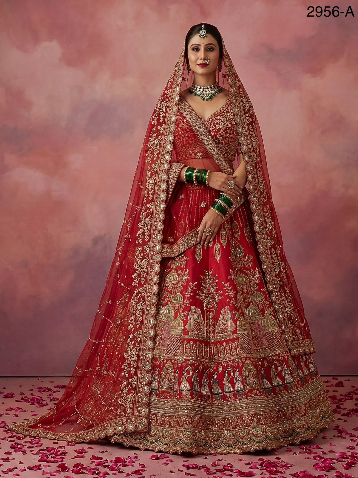 Anjani 2956 Double Dupatta Combine Flair Bridal lehenga in Barrat style work Lehenag Choli Collection Wholesale 4 Anjani 2956 Double Dupatta Combine Flair Bridal lehenga in Barrat style work Lehenag Choli Collection Wholesale