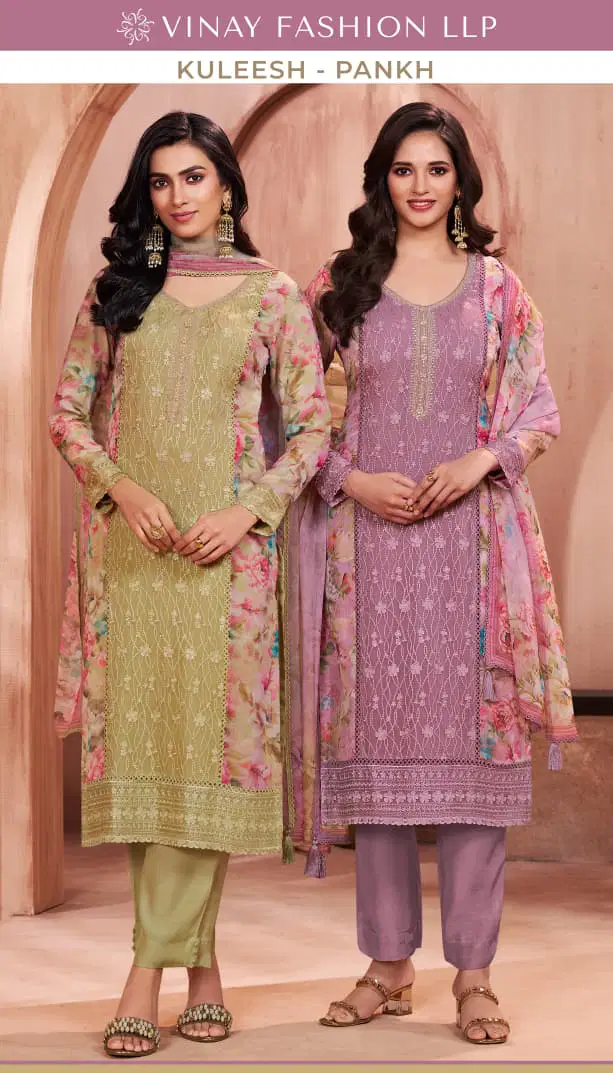 Vinay Kuleesh Pankh Silk Chiffon With Embroidery Salwar Kameez Wholesale