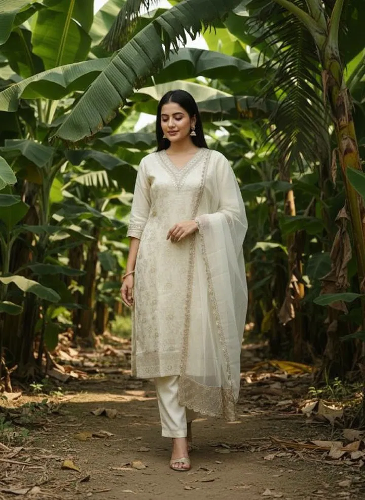 Navya Kurti 211 Party Wear Embroidery Worked Jacuqard Kurti with Pant and Dupatta Set Wholesale