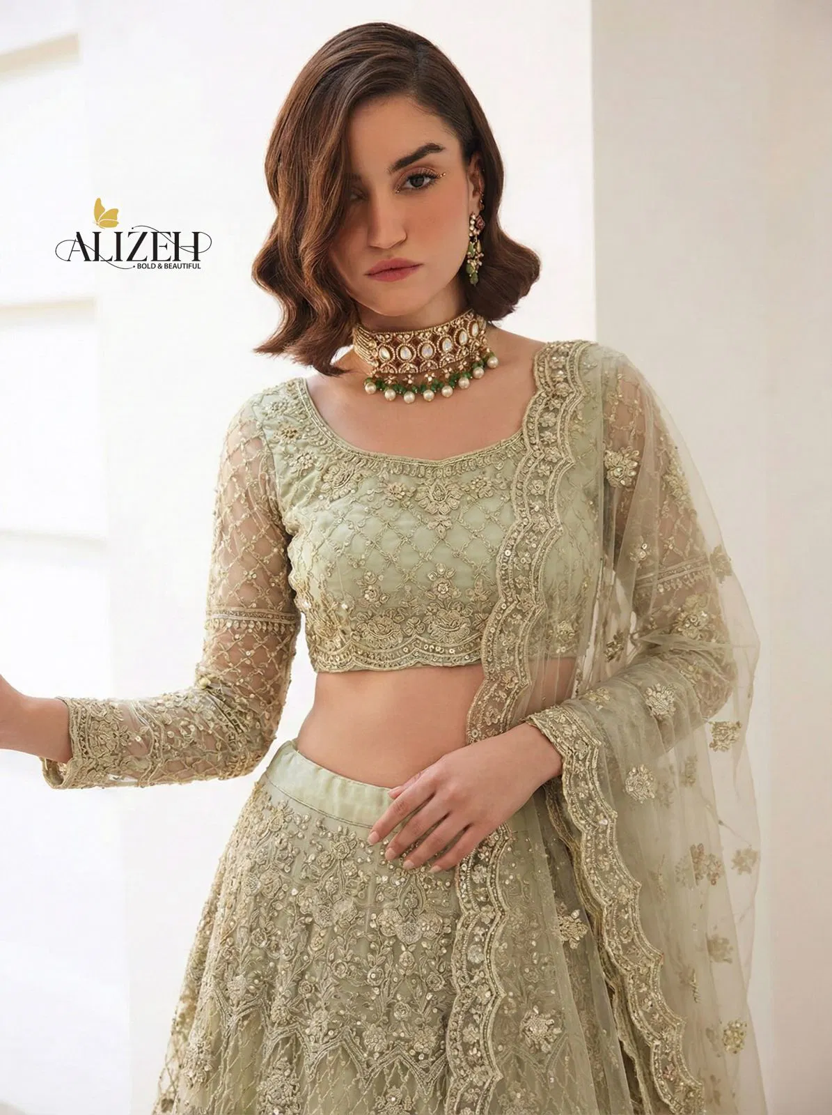 Alizeh Bridal Heritage Colours 1081 Butterfly Net Designer Lehenga Choli Wholesale