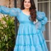 Lekha YC Blue Bell Fox Georgette Mini Dress Wholesale