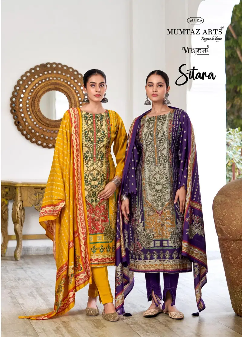 Mumtaz Sitara Viscose Modal Digital And Gold Print Dress Material Wholesale