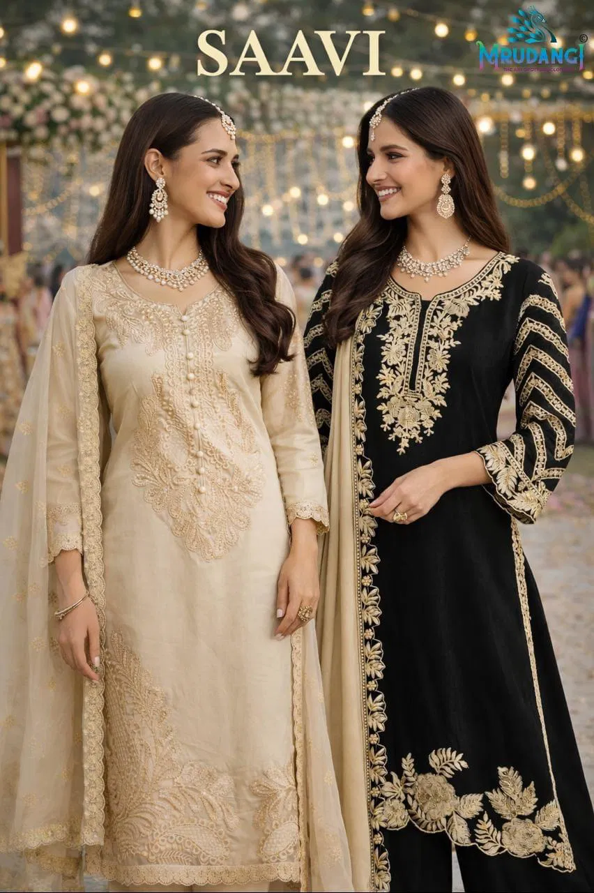 Mrudangi Saavi Chinon Silk Embroidery Top Plazzo With Dupatta Wholesale