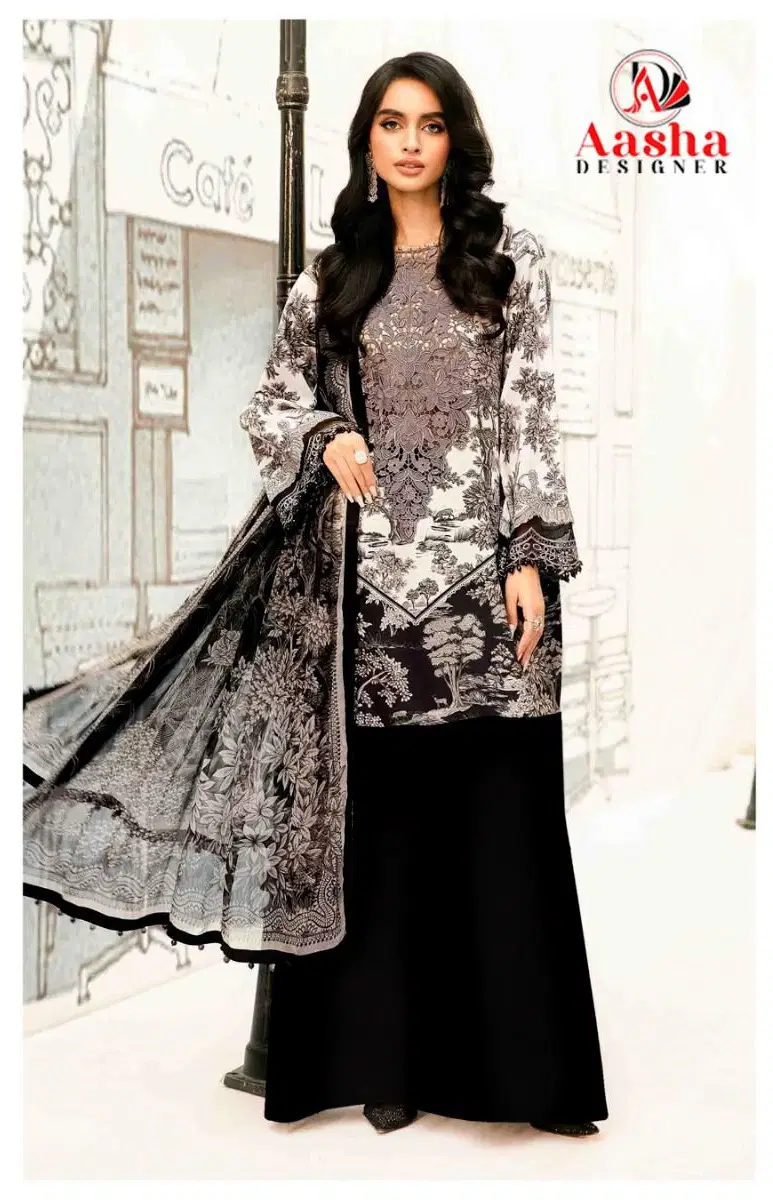 Aasha 1197 A And B Chiffon Dupatta Cotton Embroidery Work Salwar Kameez Wholesale
