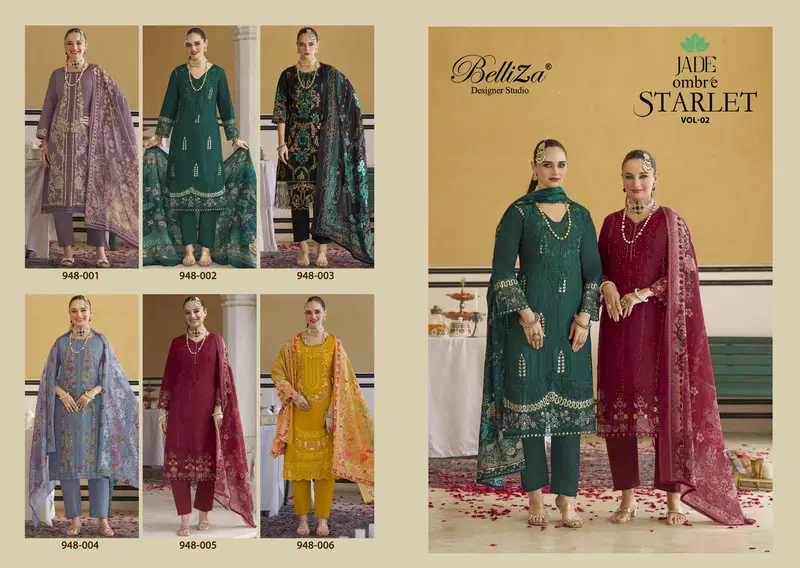 Belliza Jade Ombre Starlet Vol 2 Lawn Cotton Embroidery Work Dress Material Wholesale 12 Latest Belliza Jade Ombre Starlet Vol 2 Lawn Cotton Embroidery Work Dress Material Wholesale 2026