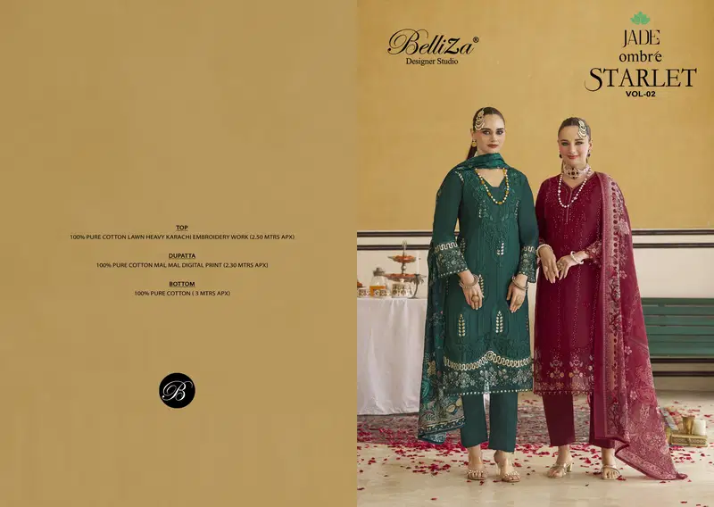 Belliza Jade Ombre Starlet Vol 2 Lawn Cotton Embroidery Work Dress Material Wholesale 13 Latest Belliza Jade Ombre Starlet Vol 2 Lawn Cotton Embroidery Work Dress Material Wholesale 2026