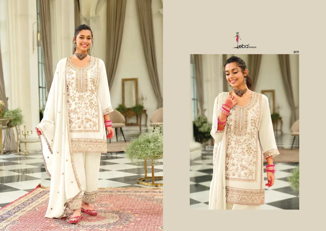 Stylish Eba Farshi Balck And White Chinon Embroidery Top Bottom And Dupatta Collection Wholesale 2026