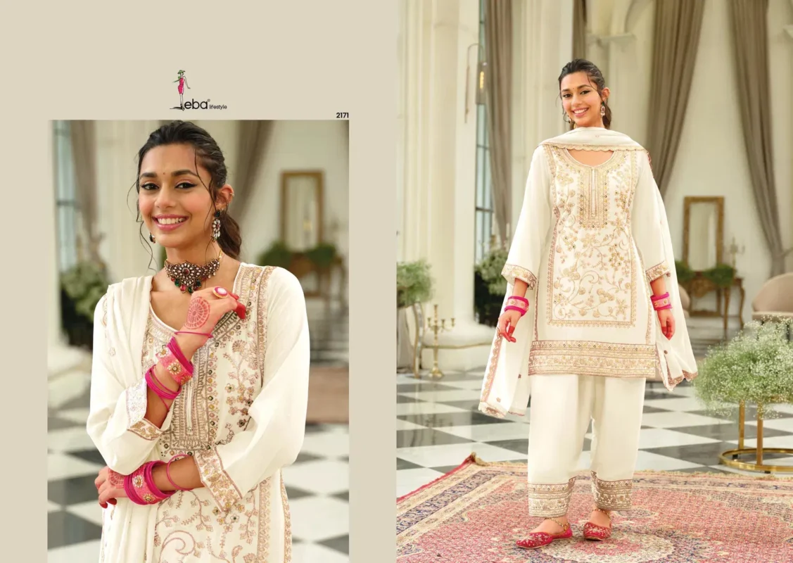 Stylish Eba Farshi Balck And White Chinon Embroidery Top Bottom And Dupatta Collection Wholesale 2026
