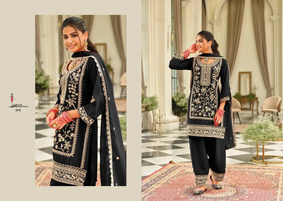 Stylish Eba Farshi Balck And White Chinon Embroidery Top Bottom And Dupatta Collection Wholesale 2026