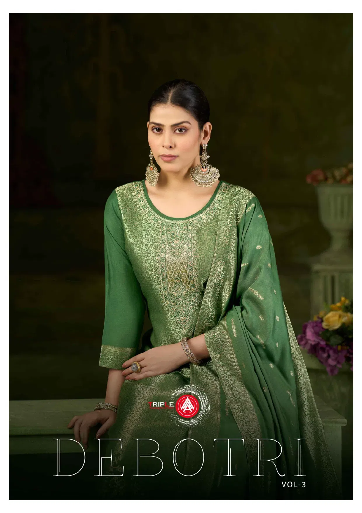 Triple Aaa Debotri Vol 3 Maslin Jacquard With Work Dress Material Collection Wholesale