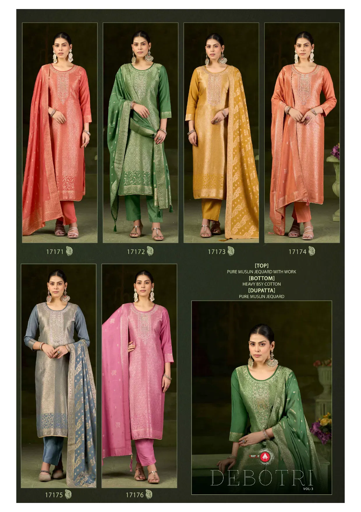 Triple Aaa Debotri Vol 3 Maslin Jacquard With Work Dress Material Collection Wholesale 10 Buy Triple Aaa Debotri Vol 3 Maslin Jacquard With Work Dress Material Collection Wholesale 2026