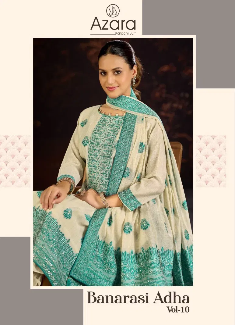 Radhika Azara Banarasi Adha Vol 10 Jam Cotton With Work Dress Material Collection Wholesale