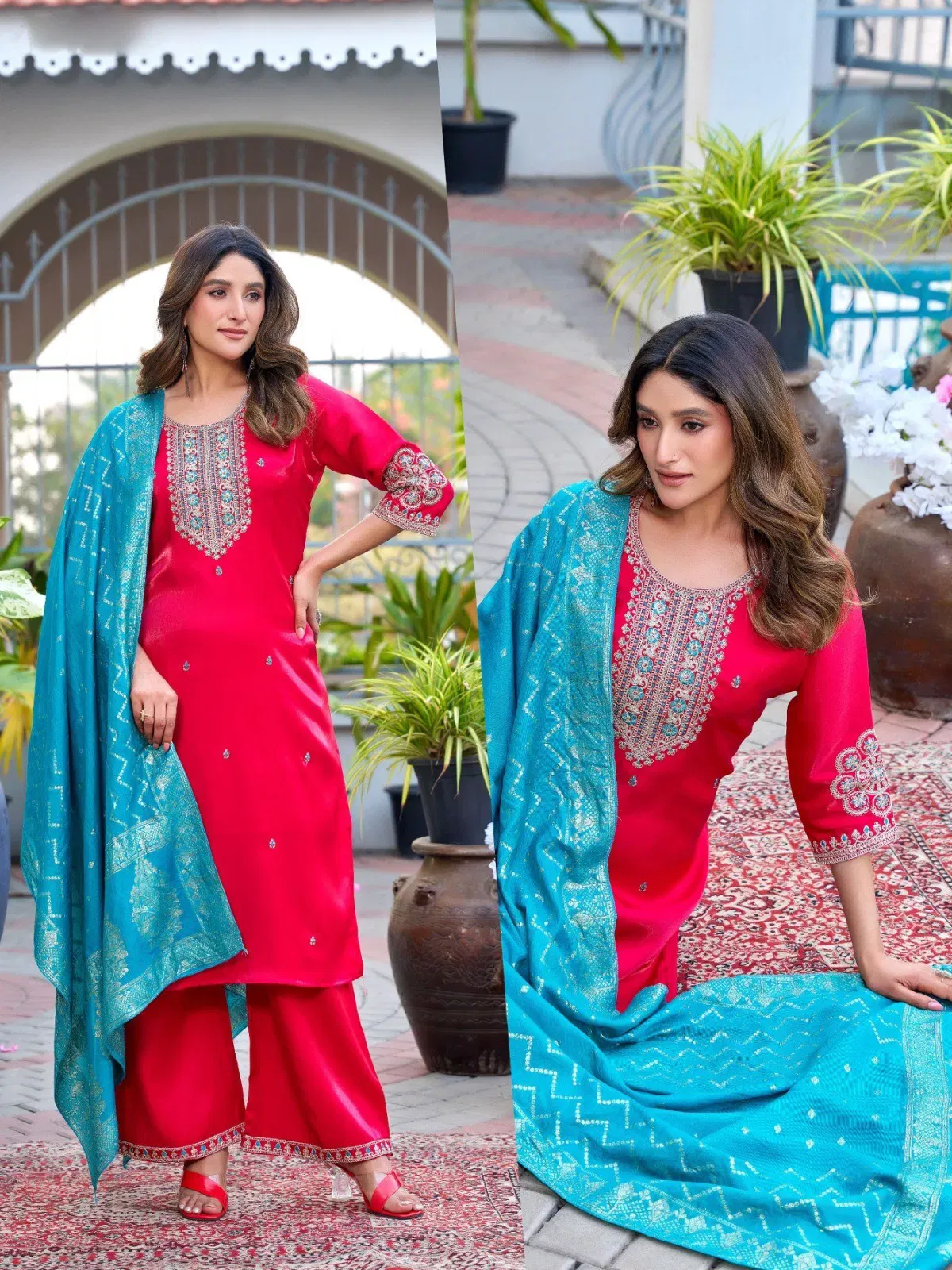 Naisha K 645 Roman Glass With Work Kurti Pant And Dupatta Collection Wholesale 13 Naisha K 645 Roman Glass With Work Kurti Pant And Dupatta Collection Wholesale