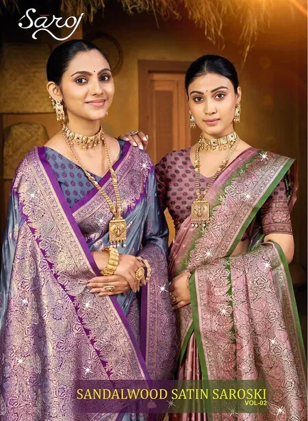 Saroj Sandalwood Satin Saroski Vol 2 Rich Pallu Silk Saree Collection Wholesale