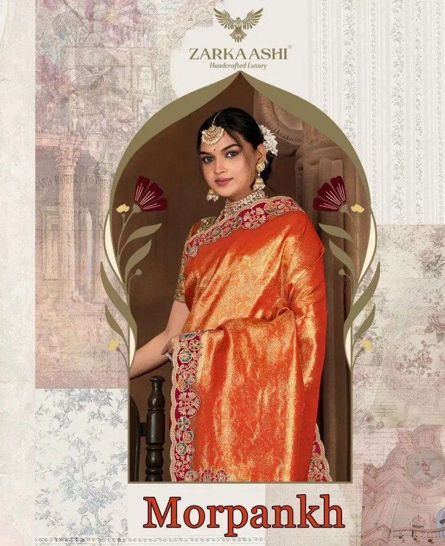 Zarkaashi Morpankh Nylone Tissue Traditional Wear Saree Collection Wholesale