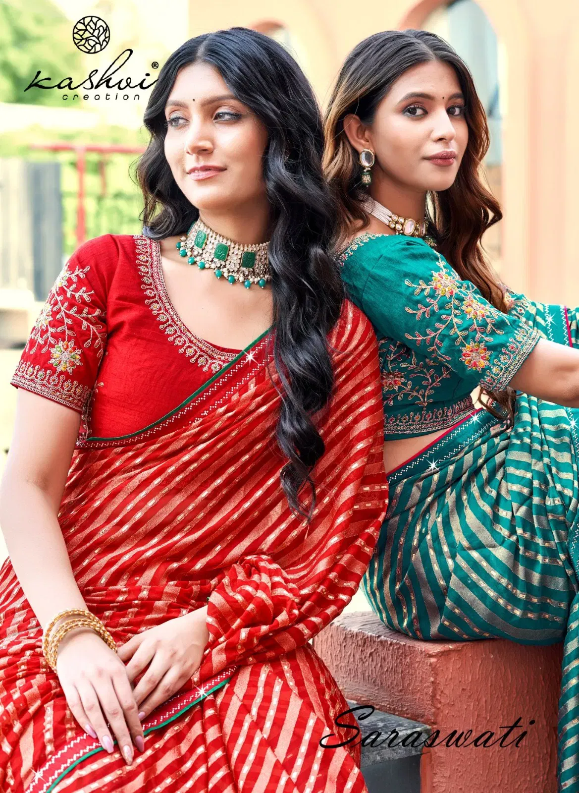 Kashvi Saraswati Dull Moss Brasso With Work Saree Collection Wholesale