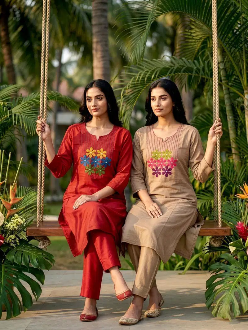 Kajri Vol 1 Dhabu Cotton Embroidery Kurti And Bottom Collection Wholesale