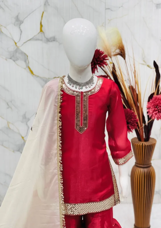 Launching OC 240 Fendi Silk Kids Top With Sharara And Dupatta Set Collection Wholesale 2026