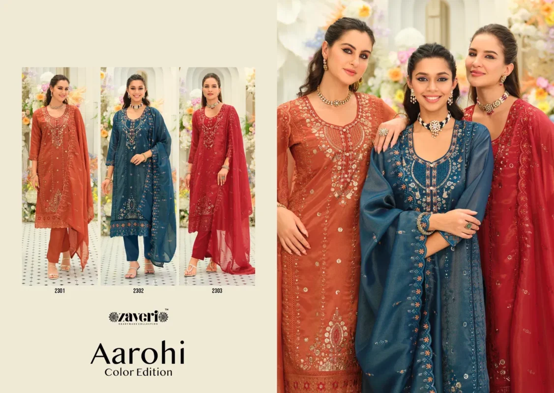 Beautiful Zaveri Aarohi Simar With Embroidery Work Top Bottom And Dupatta Collection Wholesale 2026