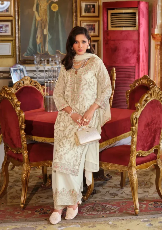 Stylish Eba Sangit Black And White Chinon Embroidery Top Bottom And Dupatta Collection Wholesale 2026