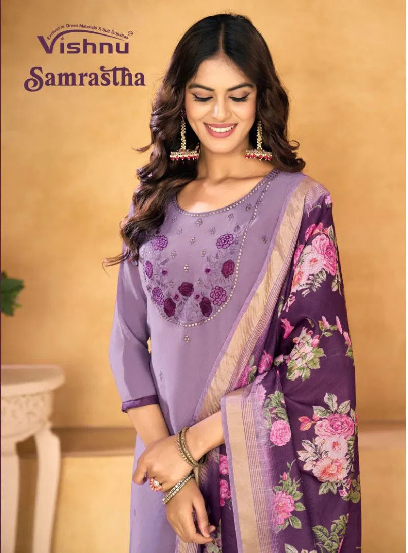Vishnu Samrastha Mul Chanderi With Work Designer Dress Material Wholesale