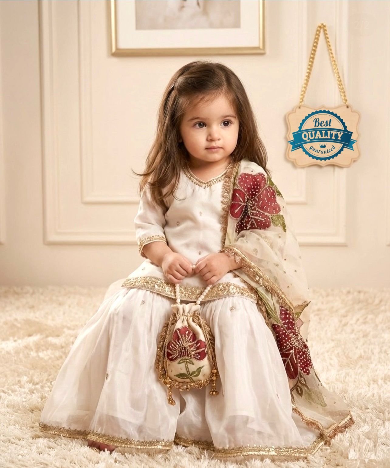 OC 241 GMY Silk Kids Top With Sharara And Dupatta Wholesale