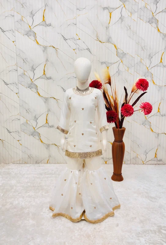 Buy OC 241 GMY Silk Kids Top With Sharara And Dupatta Wholesale 2026