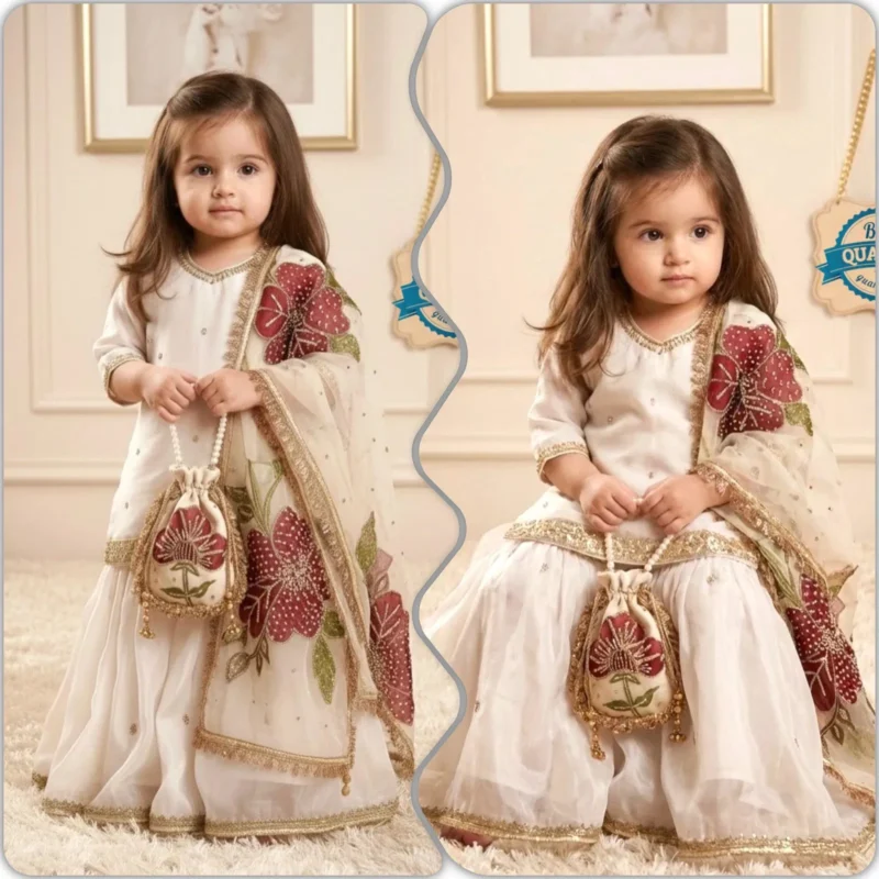 Buy OC 241 GMY Silk Kids Top With Sharara And Dupatta Wholesale 2026