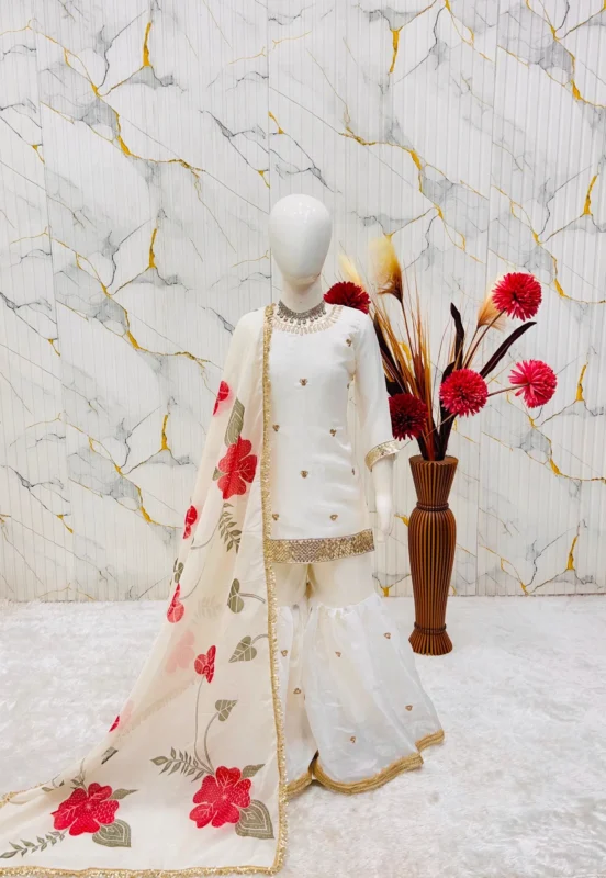 Buy OC 241 GMY Silk Kids Top With Sharara And Dupatta Wholesale 2026