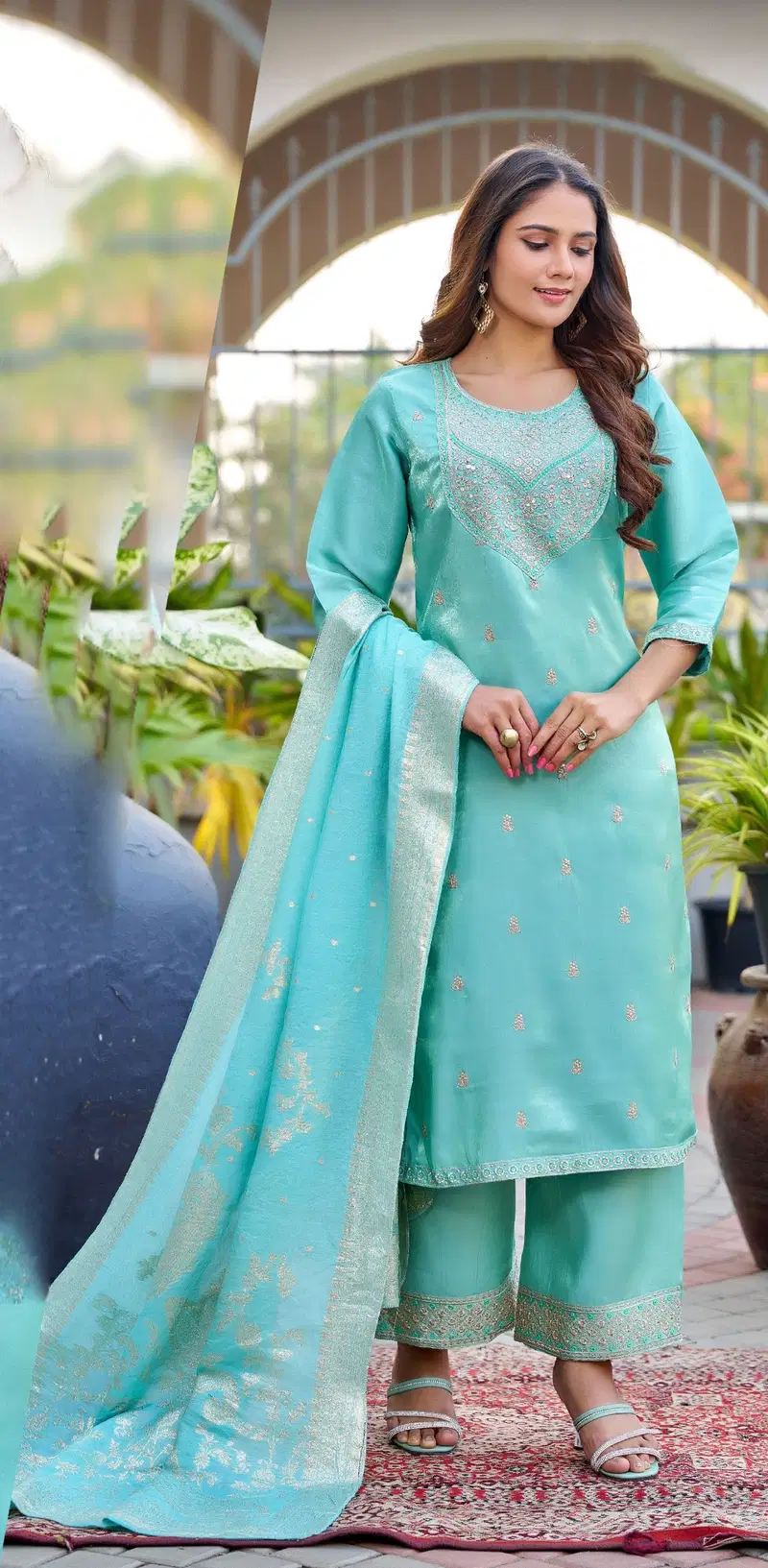 Naisha K 665 Roman Glass With Work Kurti Pant And Dupatta Collection Wholesale