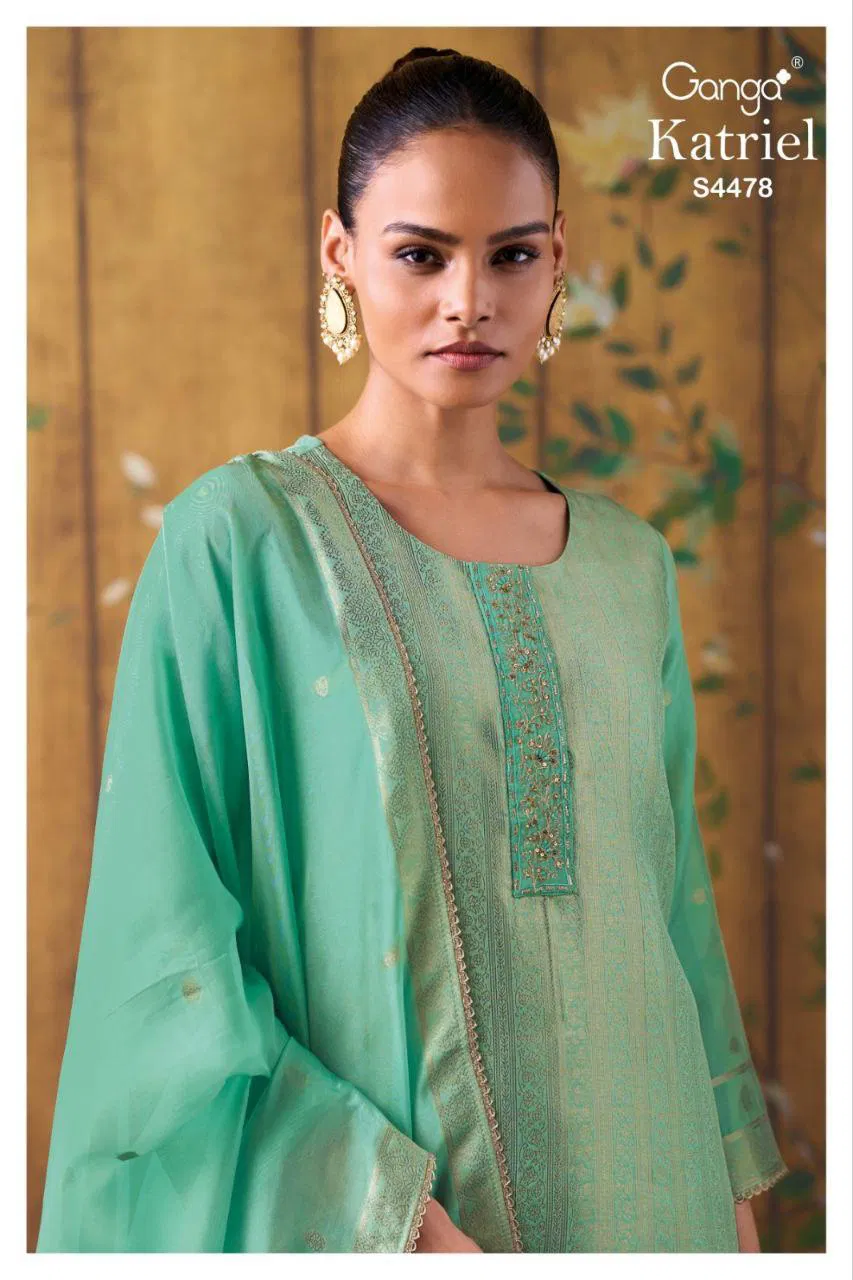 Ganga Katriel 4478 Viscose Woven Silk With Embroidery Work Dress Material Wholesale