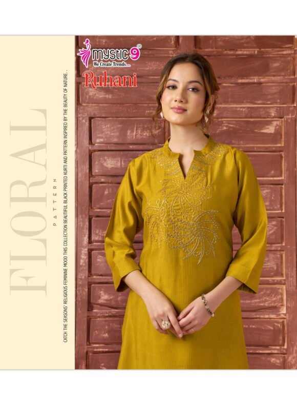 Stylish Mystic 9 Ruhani Vol 1 Premium Dyed Berlin With Collar Top With Bottom Collection Wholesale 2026