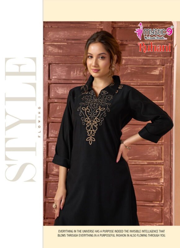 Stylish Mystic 9 Ruhani Vol 1 Premium Dyed Berlin With Collar Top With Bottom Collection Wholesale 2026
