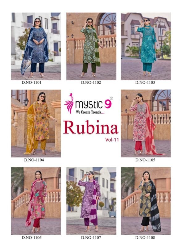Launching Mystic 9 Rubina Vol 1 Rayon Dull Patta Kurti Bottom With Dupatta Wholesale 2026