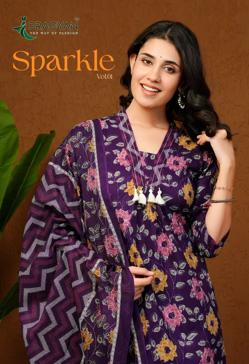 Pragyan Sparkle Vol 1 Cambric Cotton Aline Kurti Set Collection Wholesale