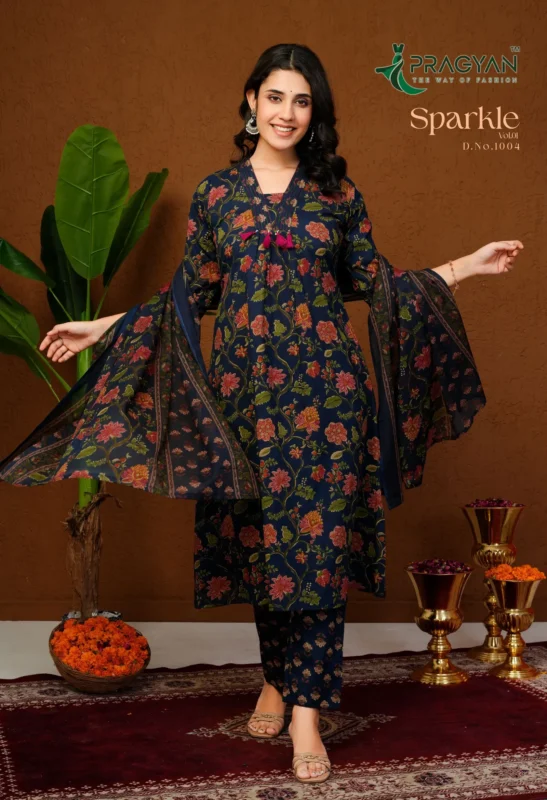 Latest Pragyan Sparkle Vol 1 Cambric Cotton Aline Kurti Set Collection Wholesale 2026