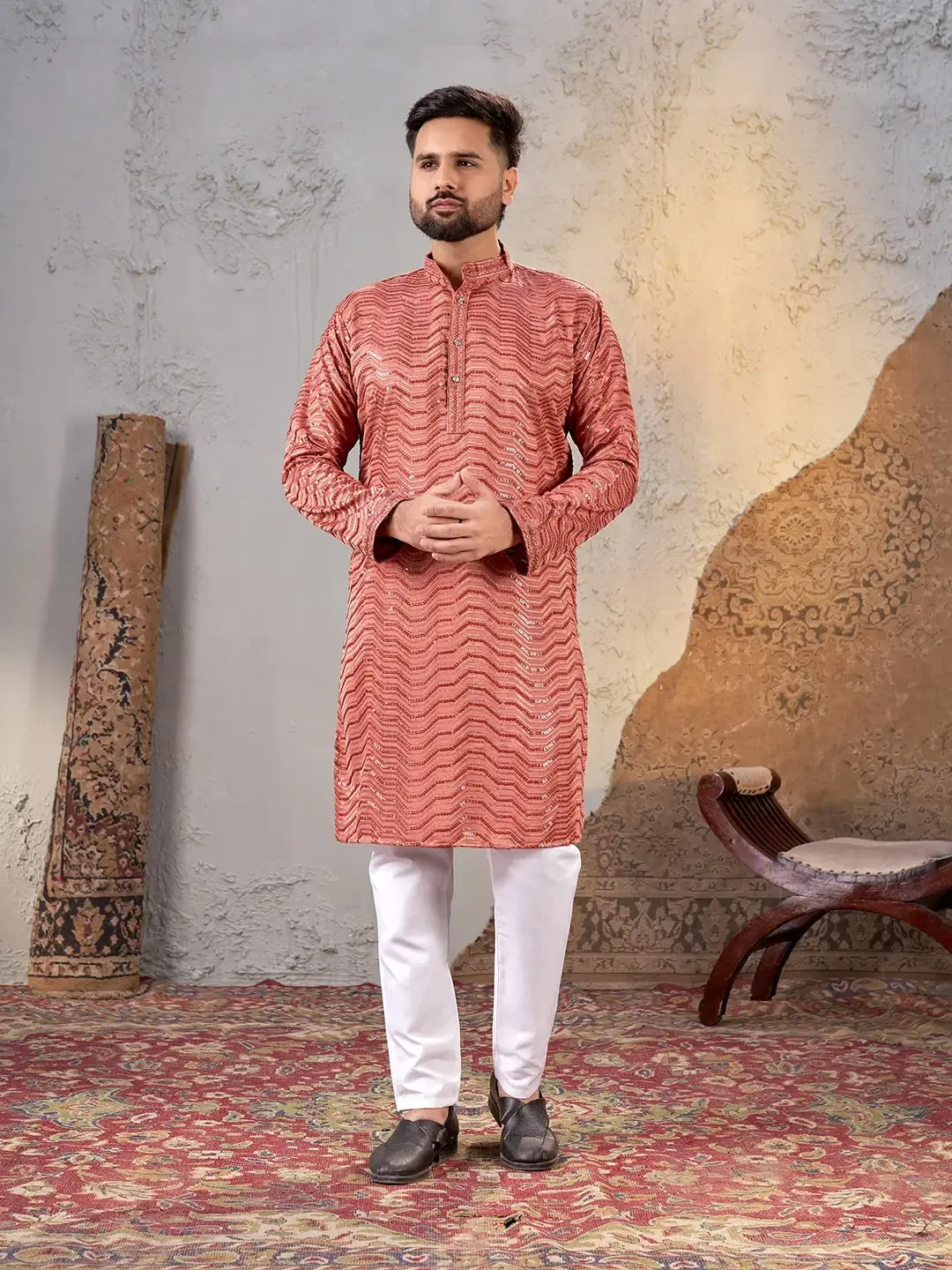 Shee Star 9 Georgette Chiffli Work Mens Kurta Wholesale