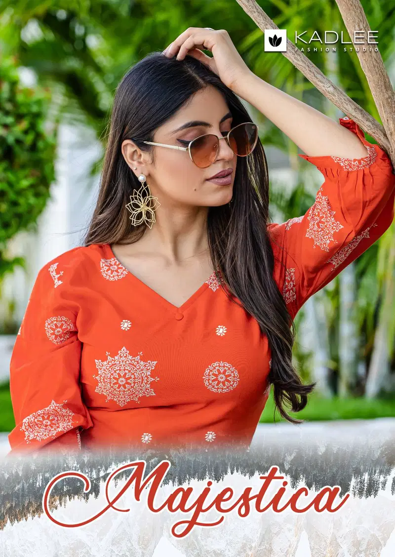 Kadlee Majestica Rayon Print Casual Wear Kurti And Pant Collection Wholesale