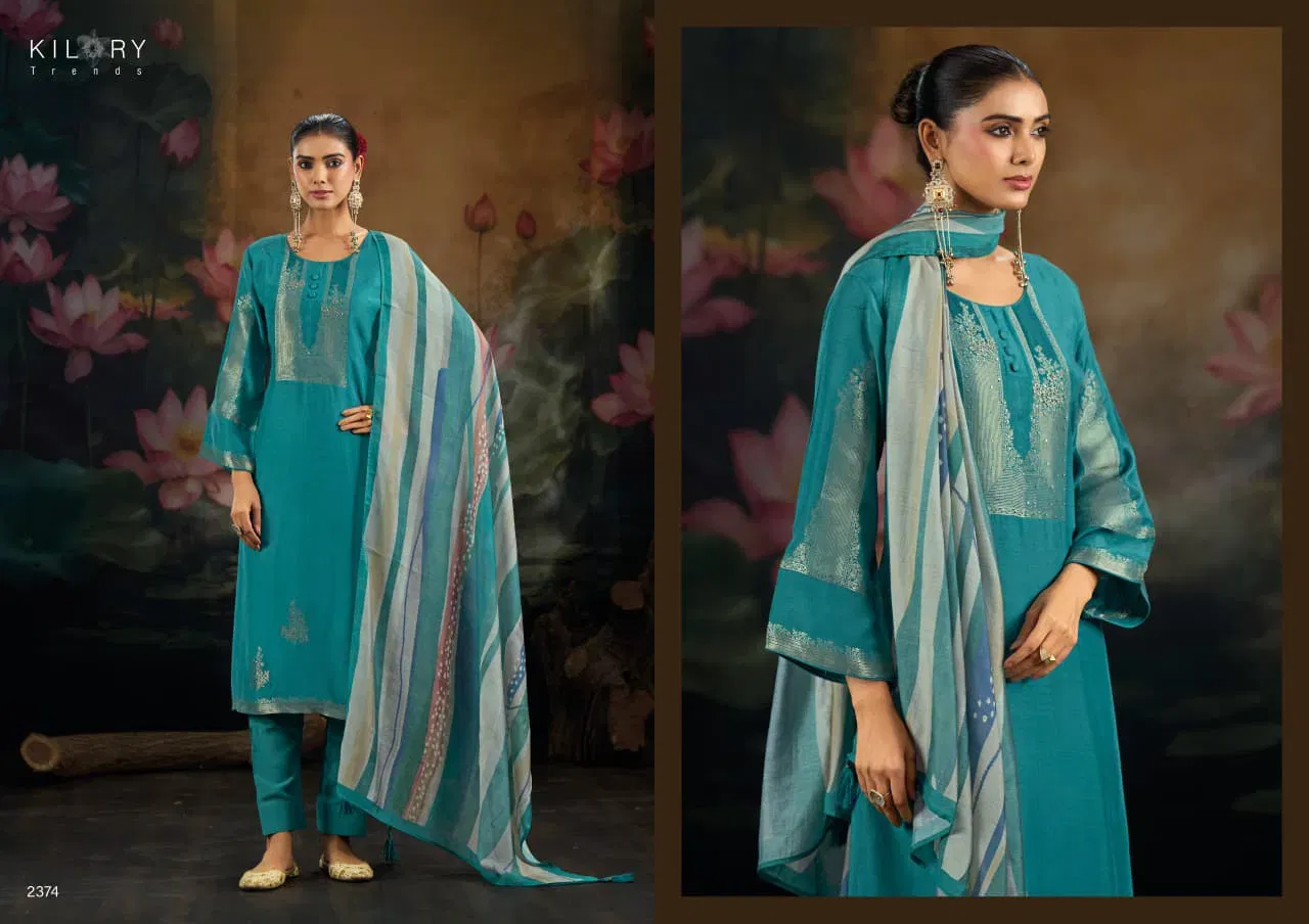 Kilory Reem Muslin Jacquard Silk With Handwork Salwar Kameez Wholesale 8 Kilory Reem Muslin Jacquard Silk With Handwork Salwar Kameez Wholesale